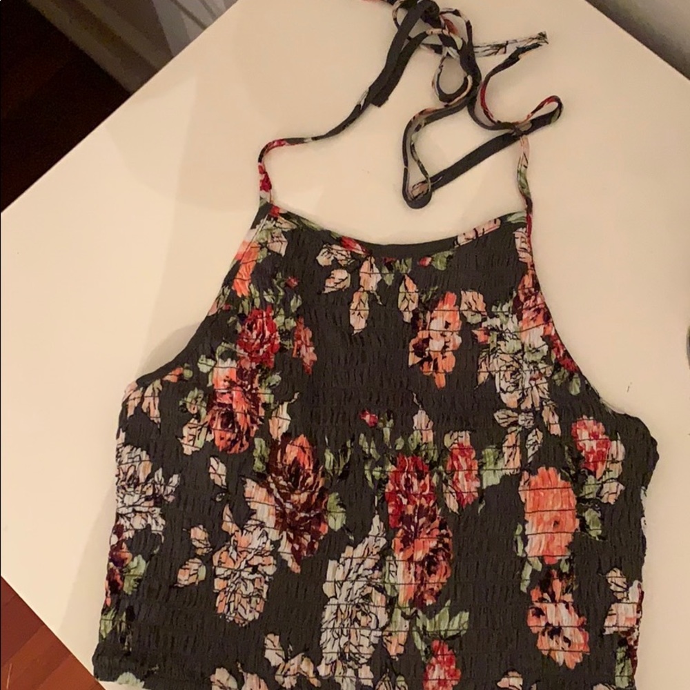 Cropped floral halter top